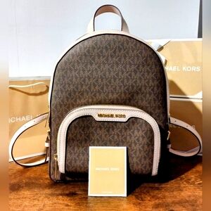 Michael Kors Jaycee Pink & Brown Logo Backpack